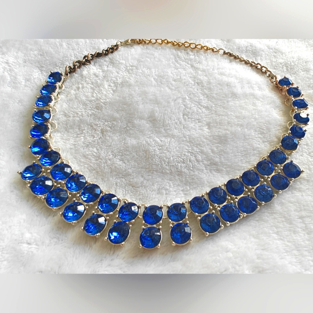 Francesca's Heavy Silver Tone Blue Statement Necklace